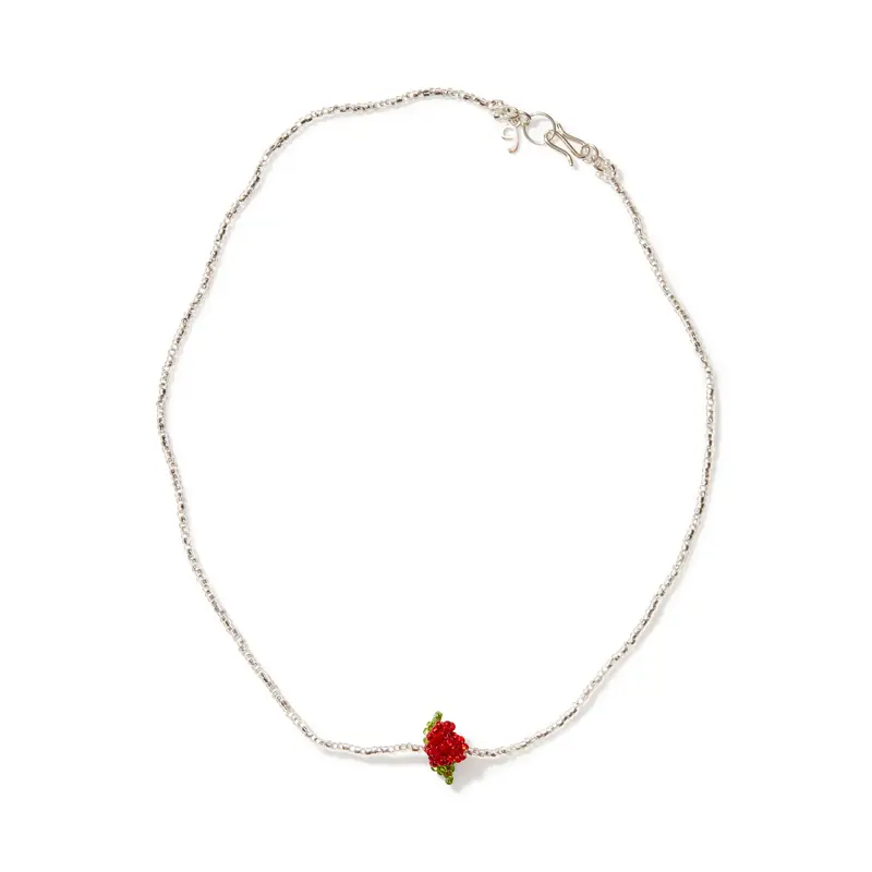 Beaded Mini Rose Silver Necklace