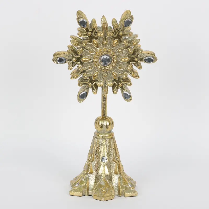 10.5"H. Polyresin Gold Table Top Snowflake