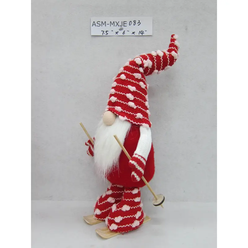 14"H. Red/White Fabric Skiing Gnome