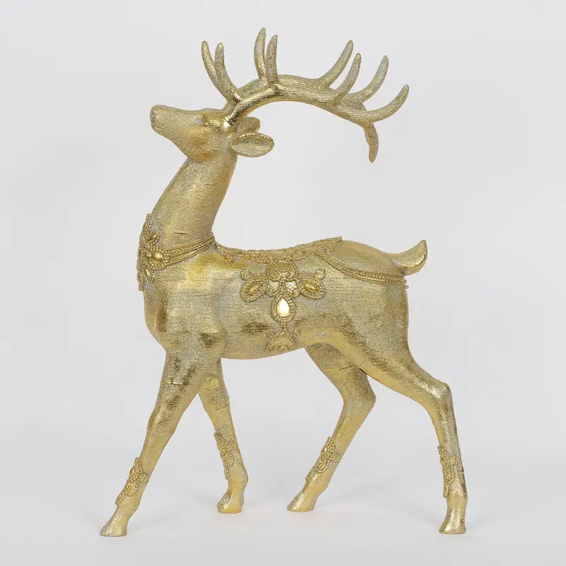 15"H. Polyresin Gold Standing Reindeer