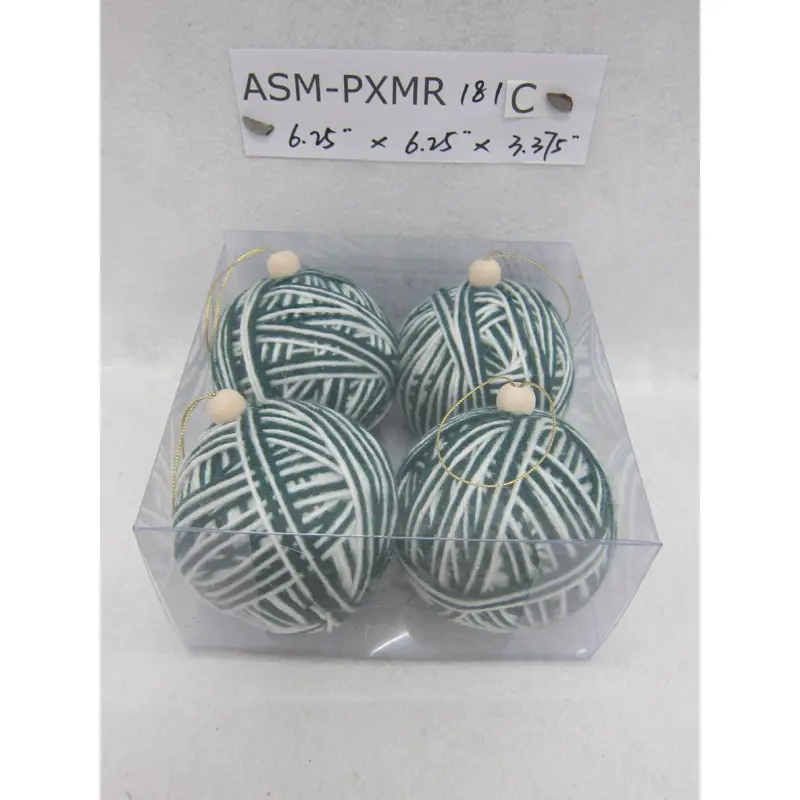 3.4"D Green/White Fabric Ball Orn. S/4