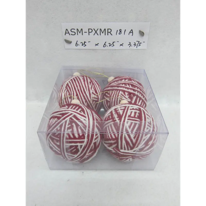 3.4"D Red/White Fabric Ball Orn. S/4