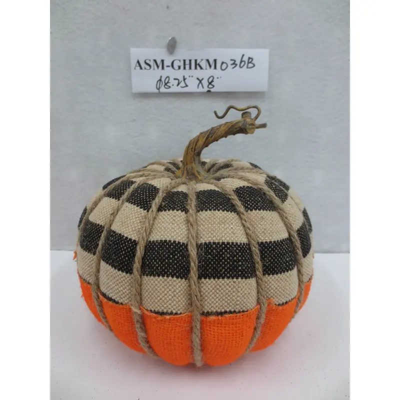 8" Halloween Fabric Pumpkin with Horizontal Stripes