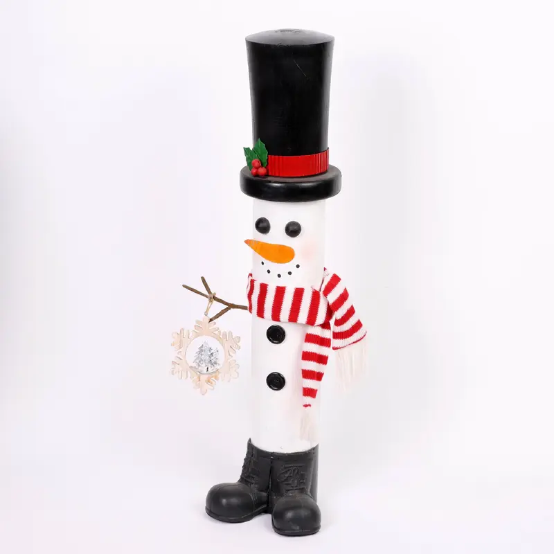 Wooden snowman with knitted scarf