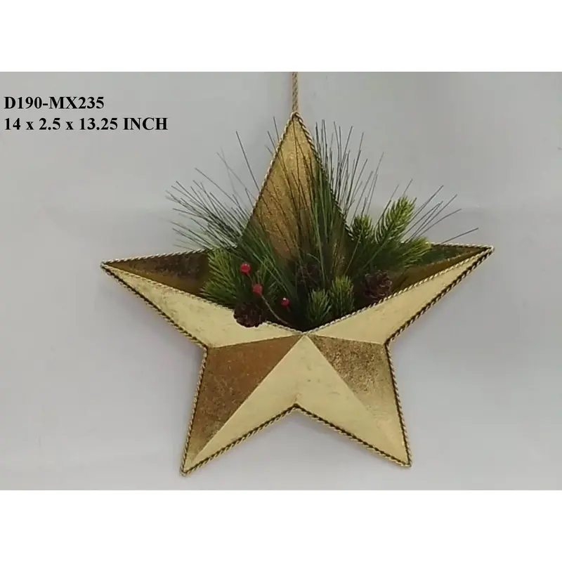 13.25"H. Christmas Star Hanging Planter with PVC/Berries arrangements