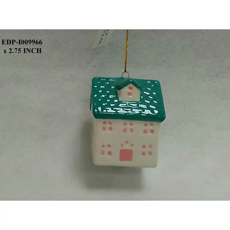 2.75"H. Ceramic Green/White House Orn