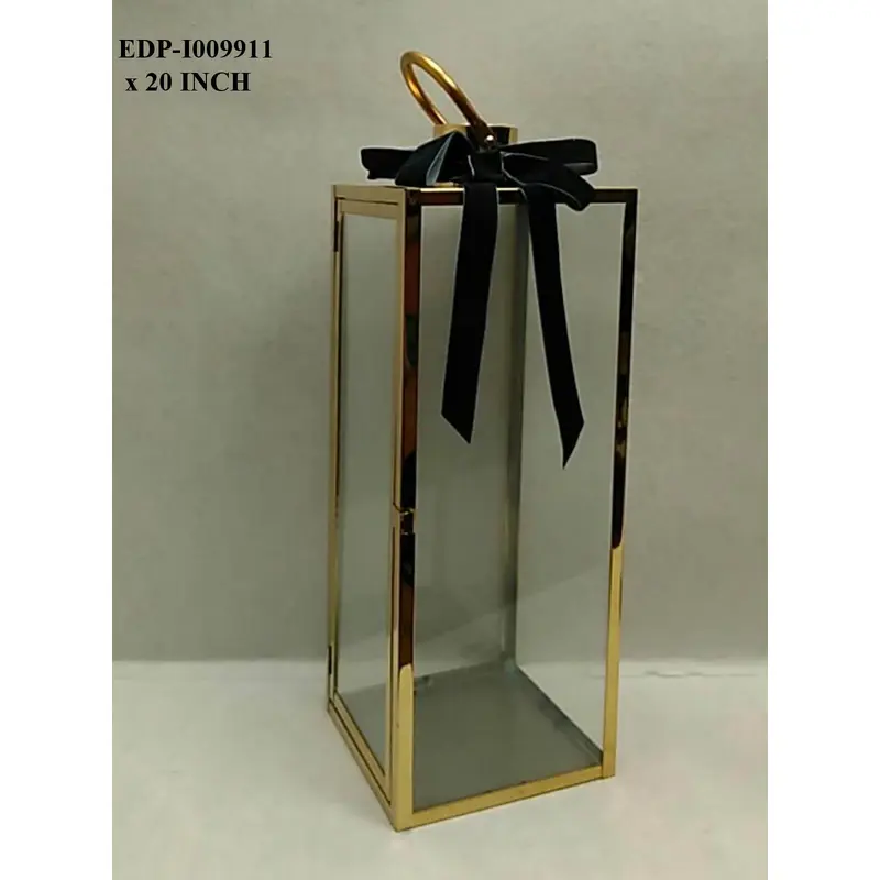 20"H. Gold Metal Lantern with Bow