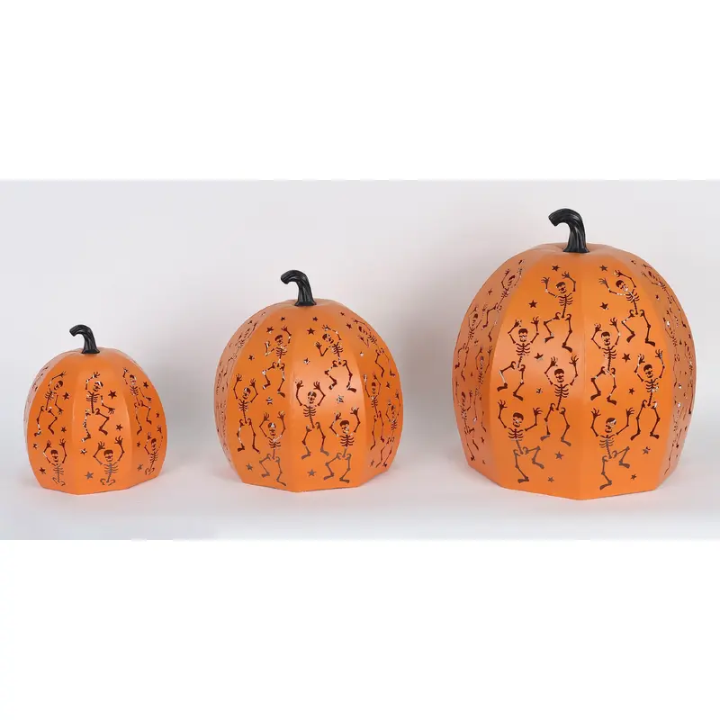 26"H. Halloween Metal Stacked Pumpkin Lantern