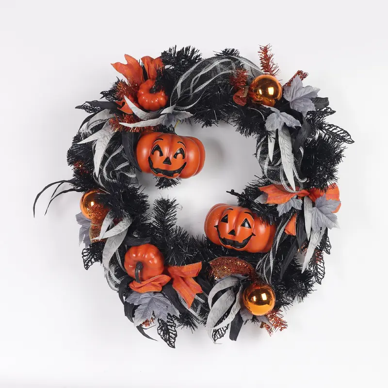 26" Halloween Pumpkins/Leaves Wreath
