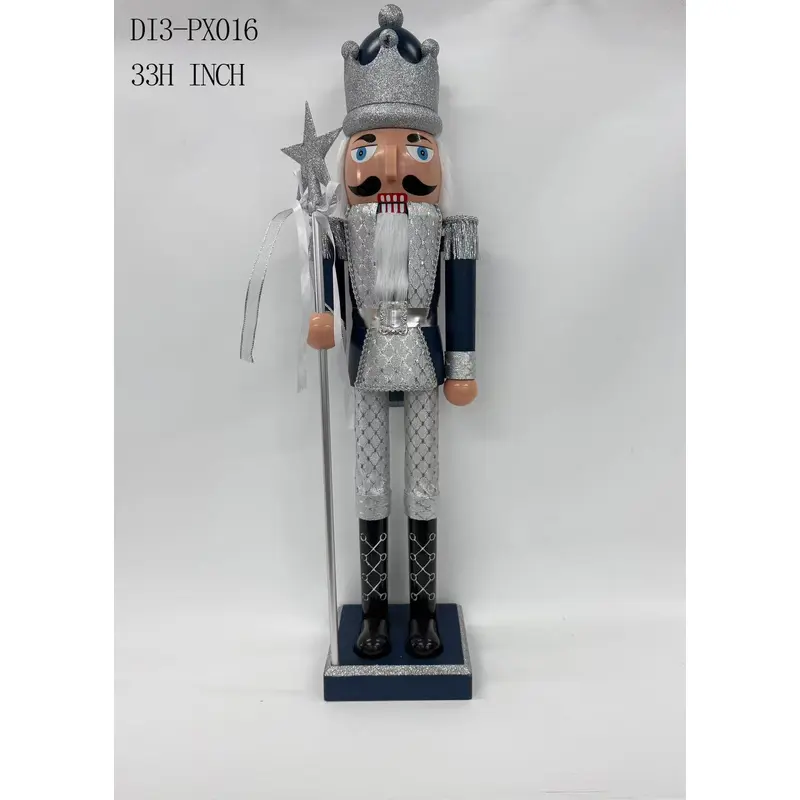 33"H. Wooden Silver/Black Nutcracker