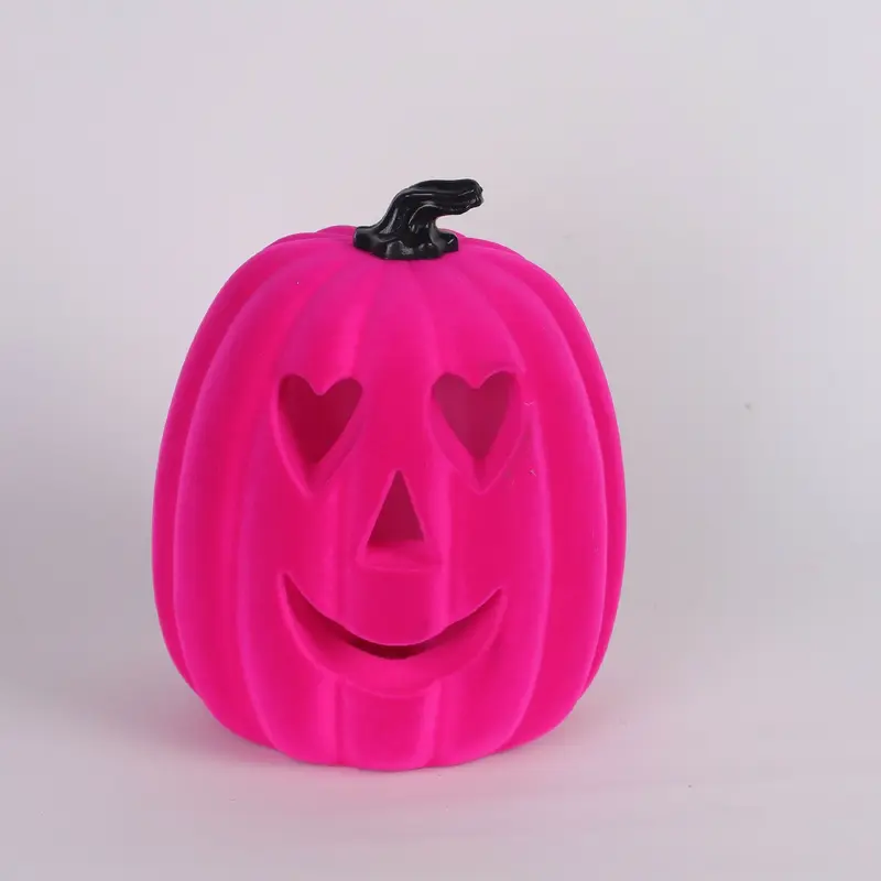 8.25" Halloween Pink  Flocked Pumpkin