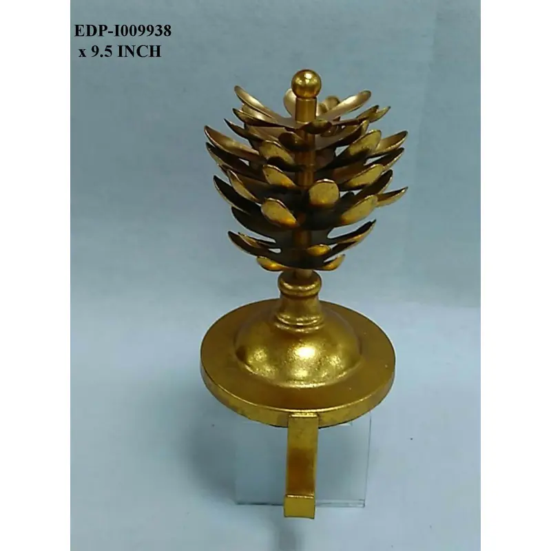 9.5"H. Gold Metal Pinecone Stocking Holder