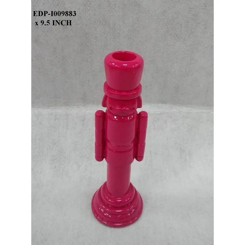 9.5"H. Plain Wood Dark Pink Nutcracker