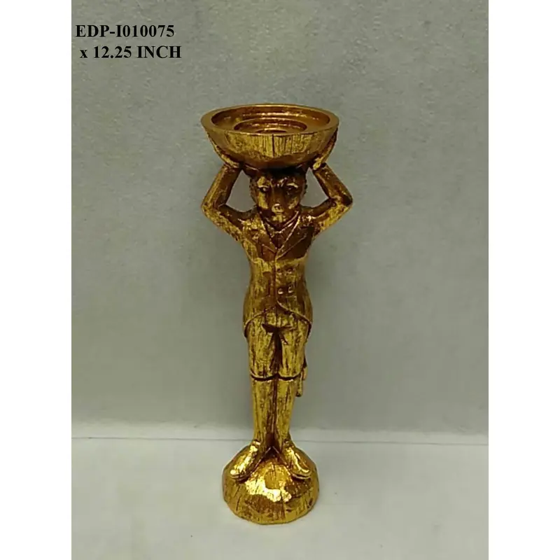12.25" Polyresin Gold Table Top cat Head Statuary