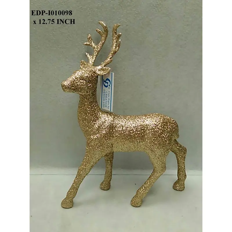 12.75" Gold Glitter Standing Reindeer
