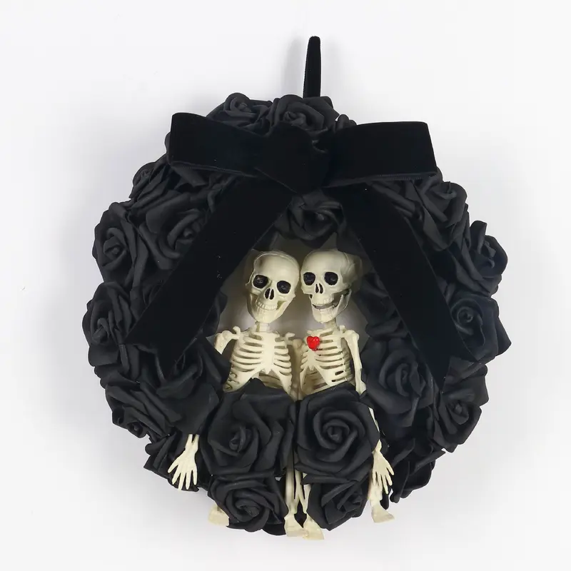 12" BLACK ROSE SKELETON WREATH
