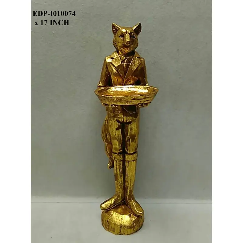17" Polyresin Gold Table Top Cat Head Statuary