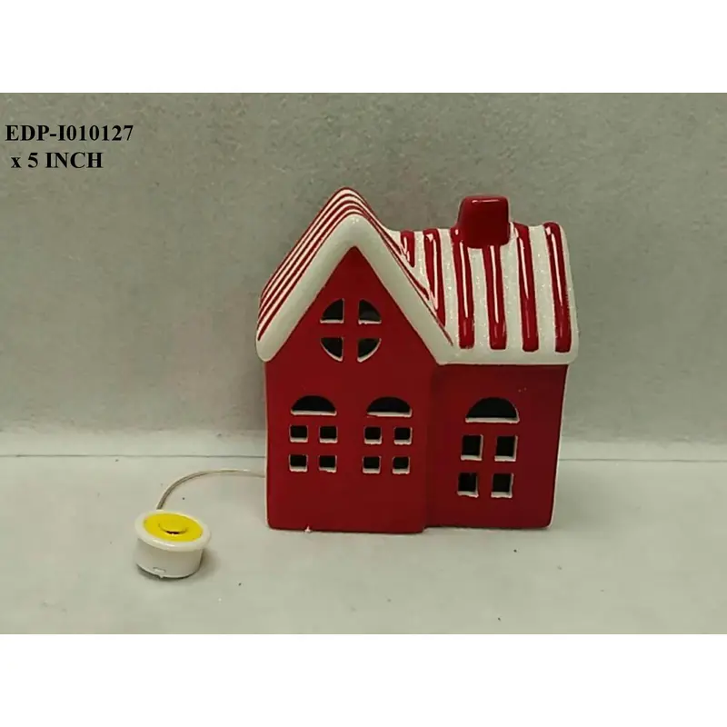 5" Ceramic Red/White Table Top Lighted House