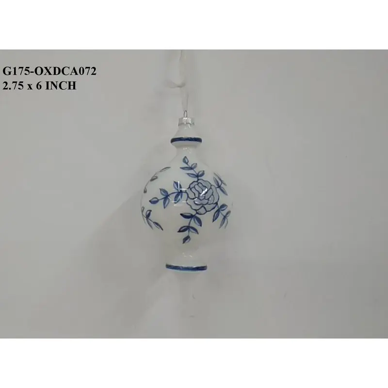 6" Ceramic White/Blue Orn