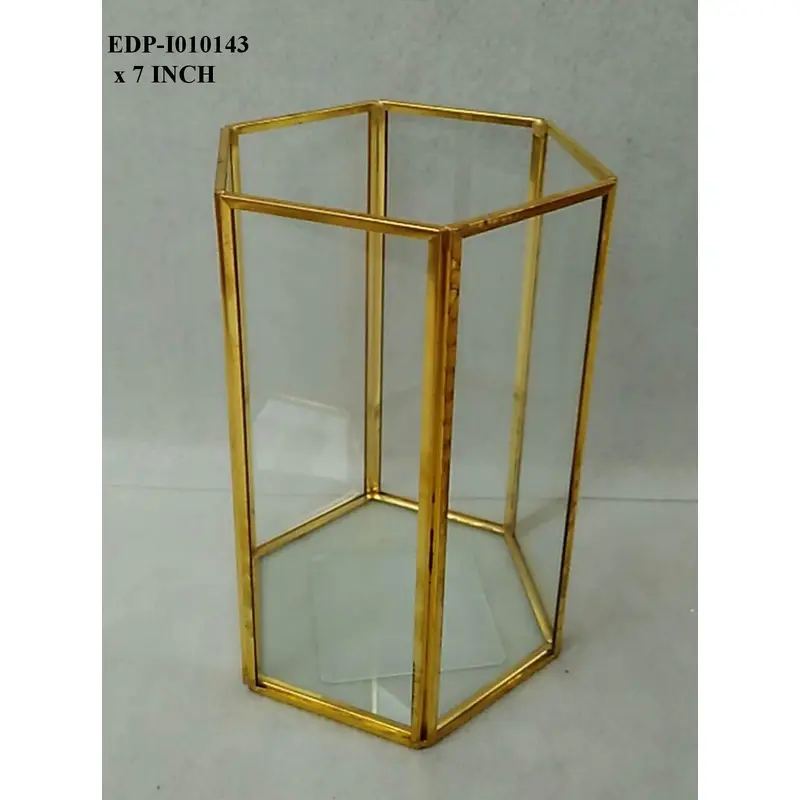 7.0" Gold Metal/Glass Lantern