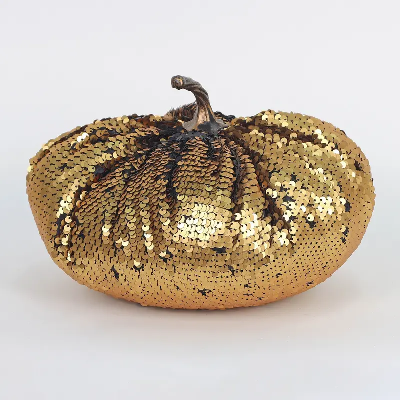 9.5" Halloween Black/ Gold Pumpkin