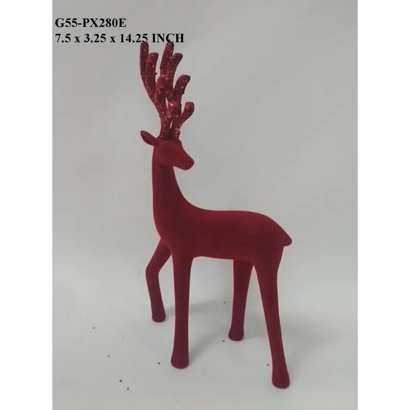 Red Flocked Standing Reindeer