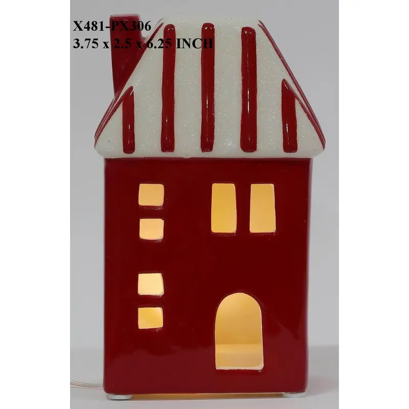 Red/ White Ceramic Table Top Lighted House