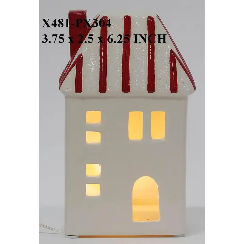 Red/White Cramic Table Top Lighted House