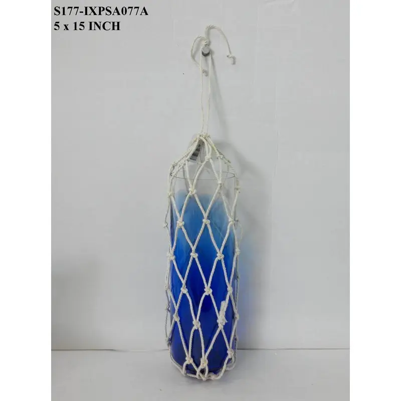 Blue Glass Hanging Candle Holder
