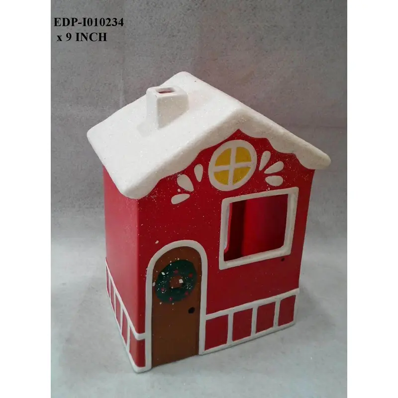 Ceramic Red/ White Lighted House