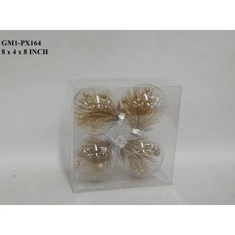 Clear with Gold Fillers Shatterproof Ball Boxed Orn
