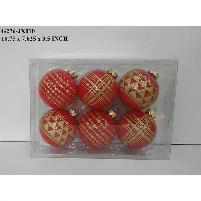 Red/Gold Glittered Shatterproof Ball Boxed Orn