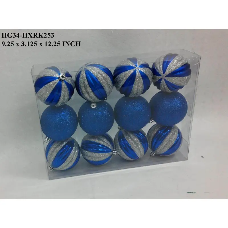 Silver/Blue Stripped Shatterproof Ball Boxed Orn