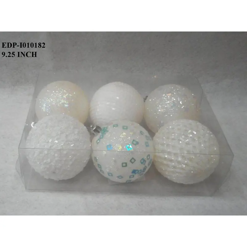 White Glittered Shatterproof Ball Boxed Orn