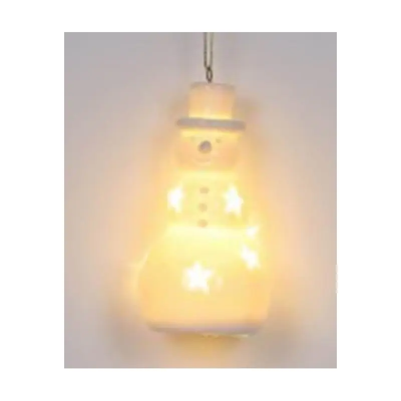 CERAMIC LIGHTED SNOWMAN ORNAMENT