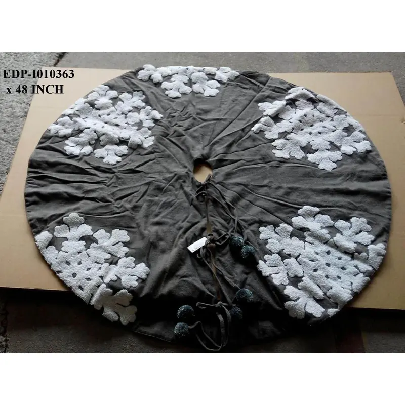 Fabric Brown Tree Skirt with Snowflake Design