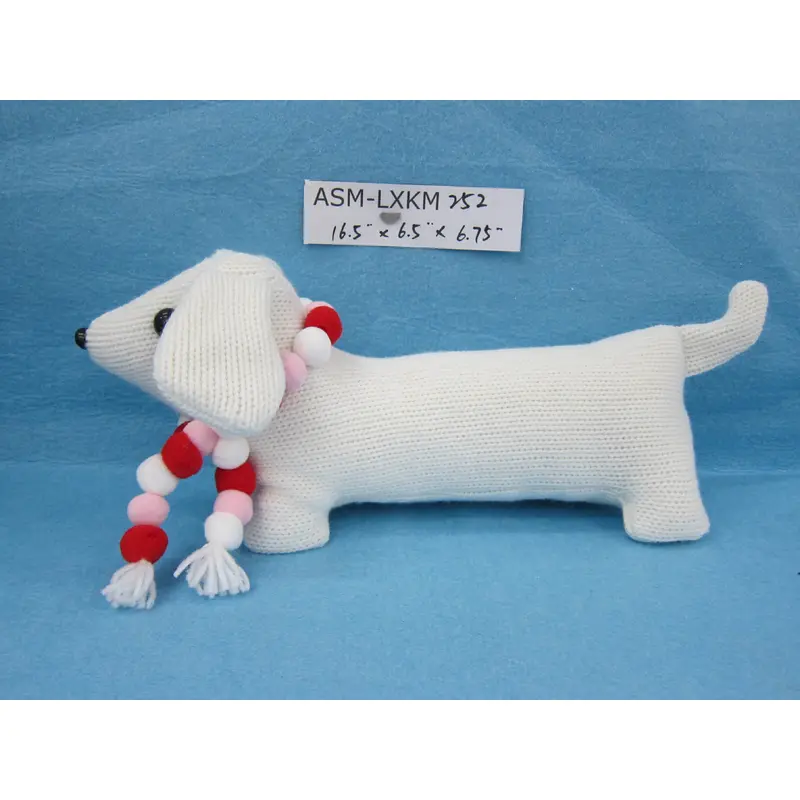 Fabric Dog with Red/White Pompoms