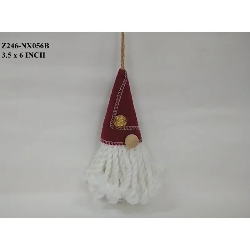 Fabric Gnome Head with Burgundy Hat Orn