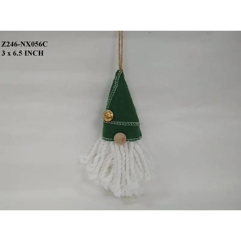 Fabric Gnome Head with Green Hat Orn