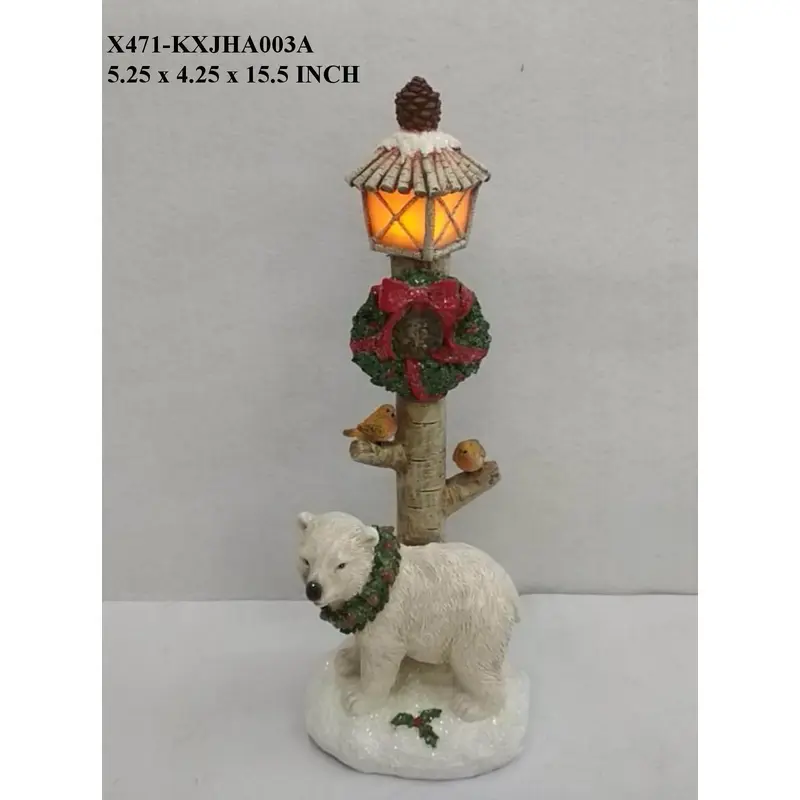 Polyresin Bear with Lamp Post