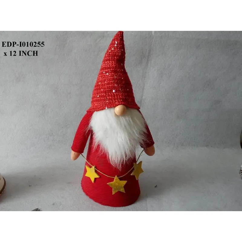 Red Fabric Standing Gnome Holding Stars
