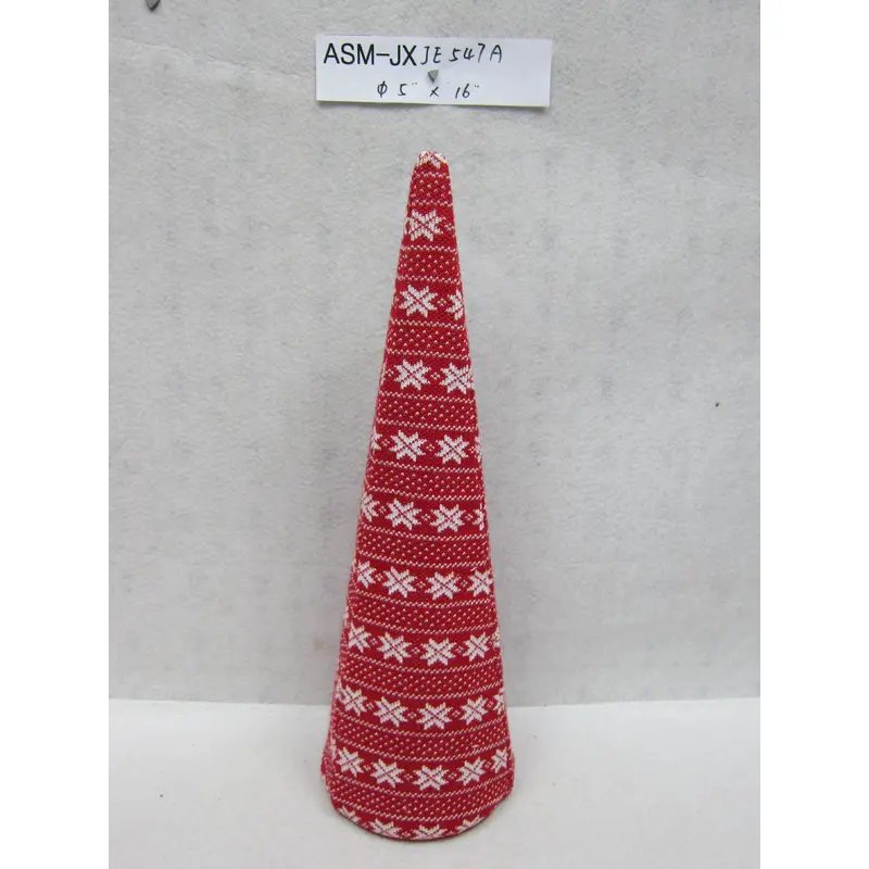 Red/White Fabric Table Top Cone Tree