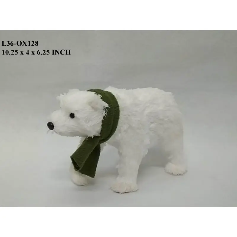 Styro White STanding Bear with Green Scarf