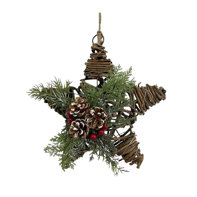 LED Pine Red Berries Rattan Star