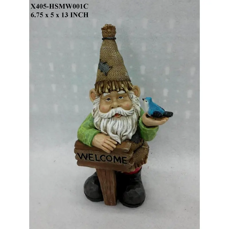 Polyresin Garden Gnome with Bird