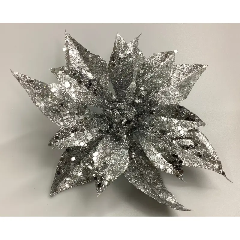 S/4 Solid Silver Poinsettia Clips