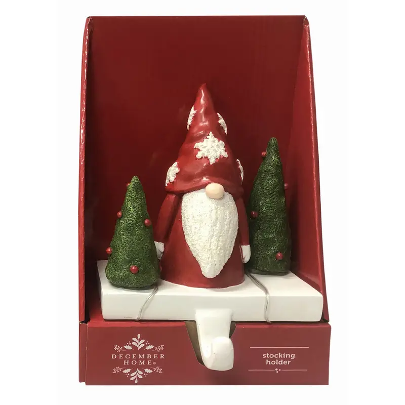Stocking Holder Gnome And Tree 7" H