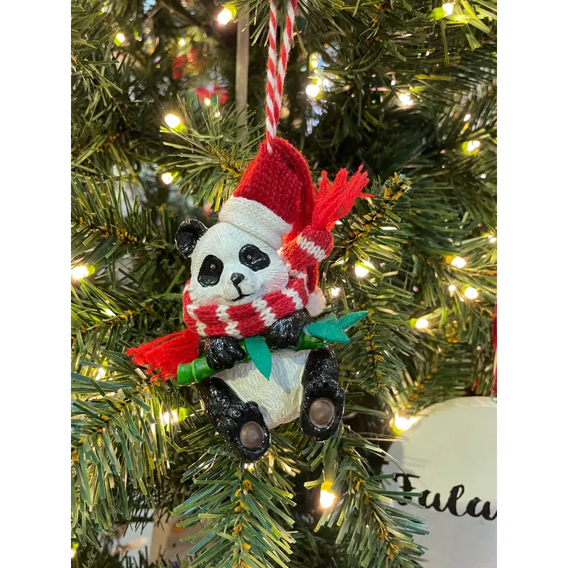 4.5" Resin Panda Bear With Knit Hat And Scarf Ornament