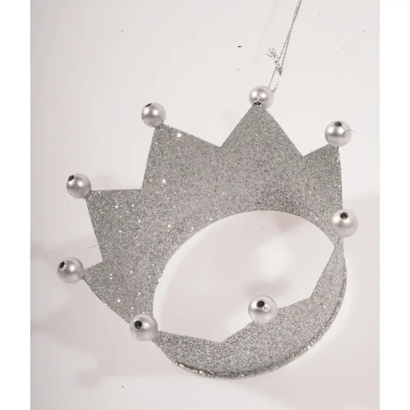 Metal Glitter Crown Christmas Tree Ornament Silver