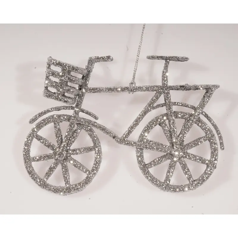 Plastic Silver Glittered Bicycle Ornament